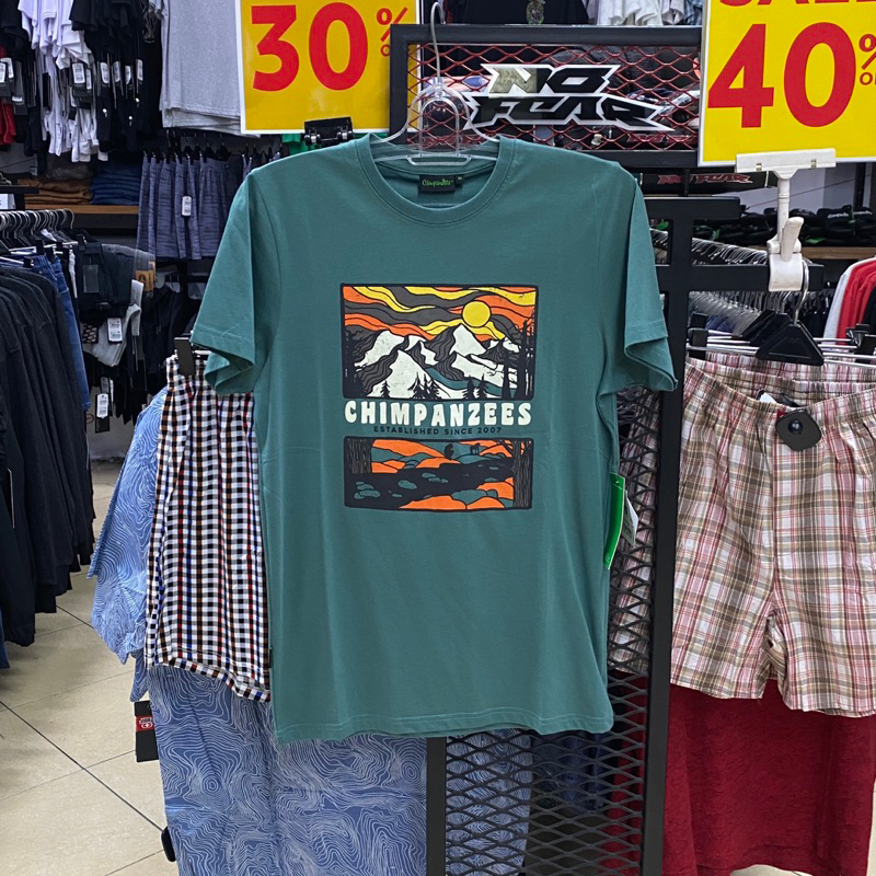 Kaos Chimpanzees Panorama Hijau Botol Original