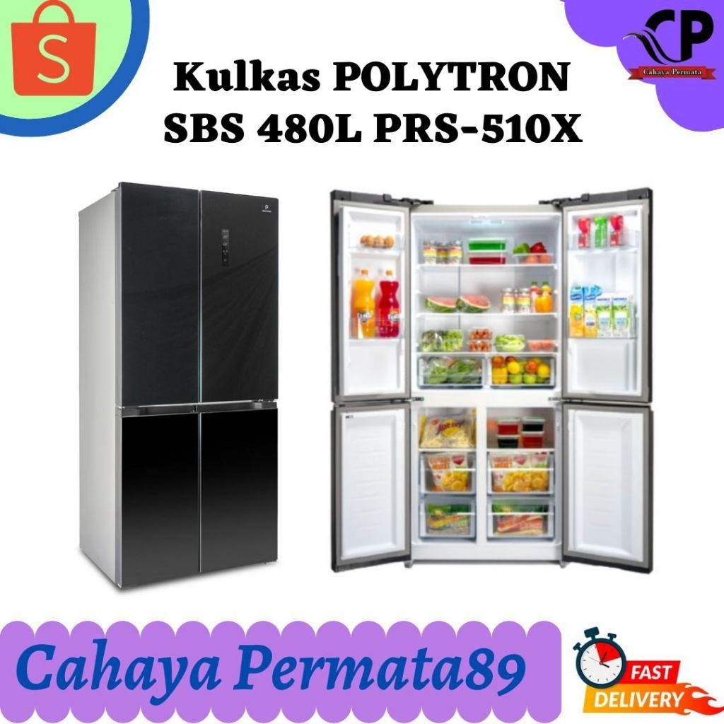 POLYTRON PRS-510X - KULKAS 4 PINTU 480 L FRENCH DOOR Inverter PRS510X