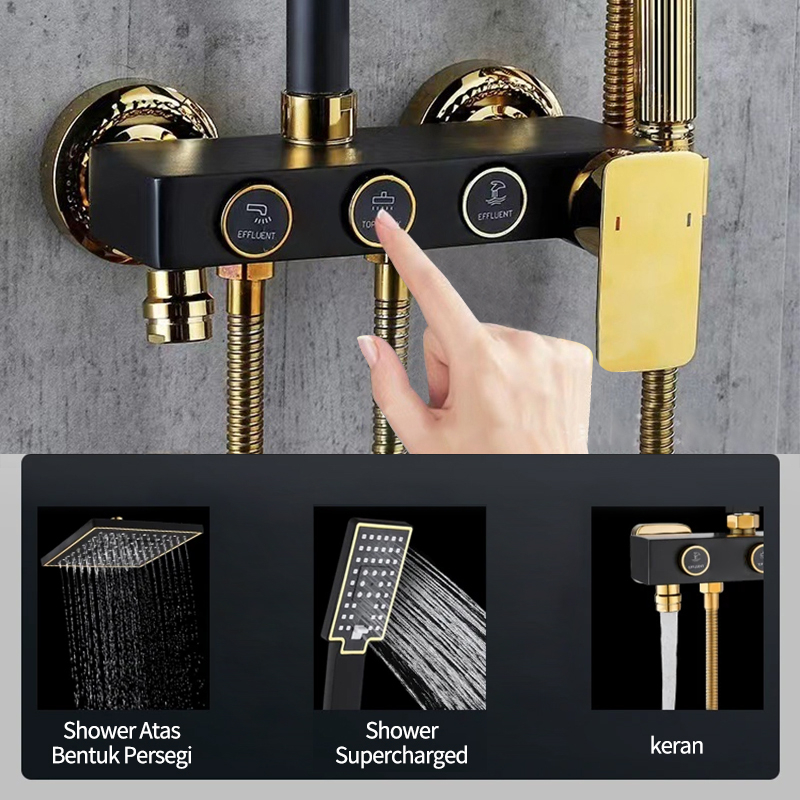 Panas Dan Dingin Set Kamar Mandi Besi Tahan Karat / Black Gold 4 Dalam 1 Shower Kamar Mandi Panas Dingin Shower Faucet Dengan Bidet Sprayer Shower Set Shower Kamar Mandi