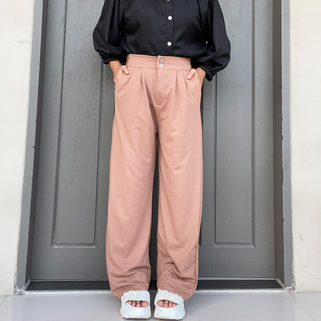 Jennie Knit Pants Celana Kulot Highwaist Kancing 2 Celana Wanita