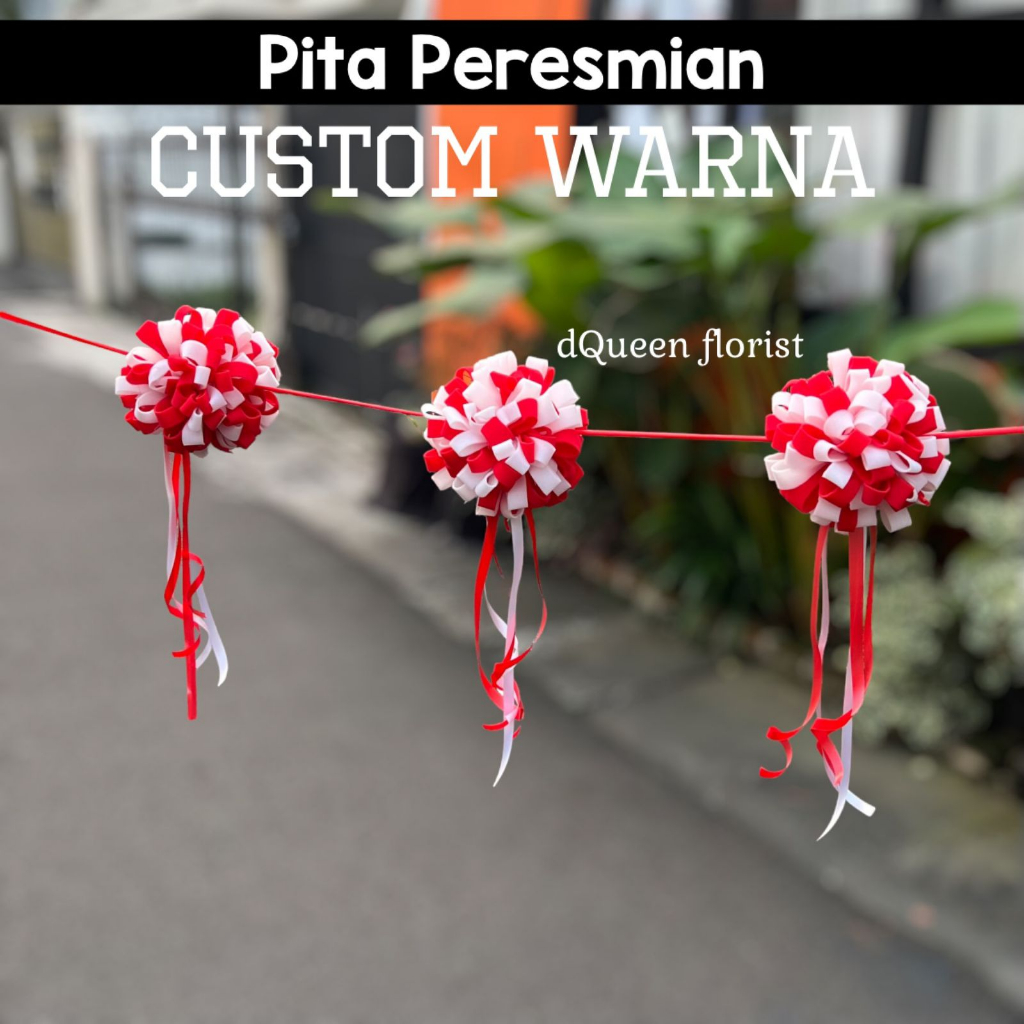 Dqueen Florist - Pita Peresmian Pompom isi 3 Custom Warna