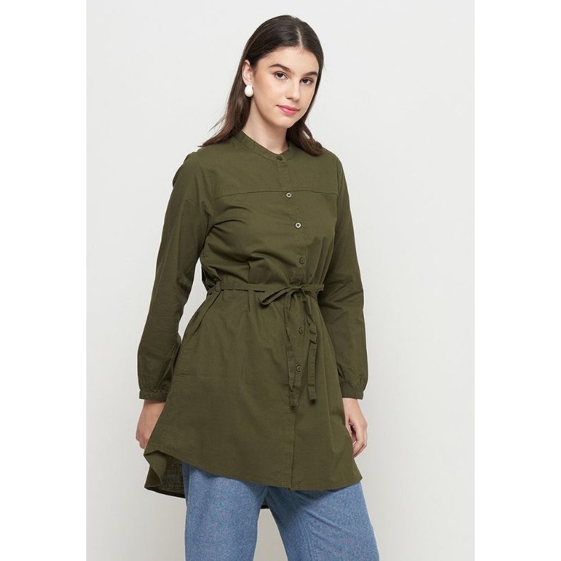 GEELA tunik kemeja modest atasan wanita hijau army promo