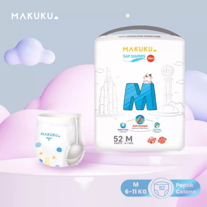 MAKUKU SAP Diapers Slim  Pants Jumbo Pack M52 | Popok Bayi Celana