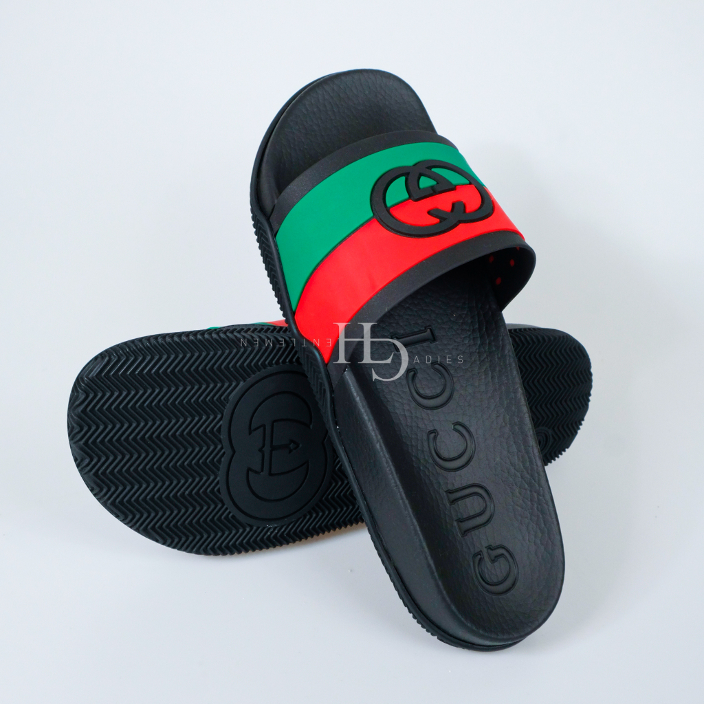 GG Logo Web Stripe Slides Black/Red Green