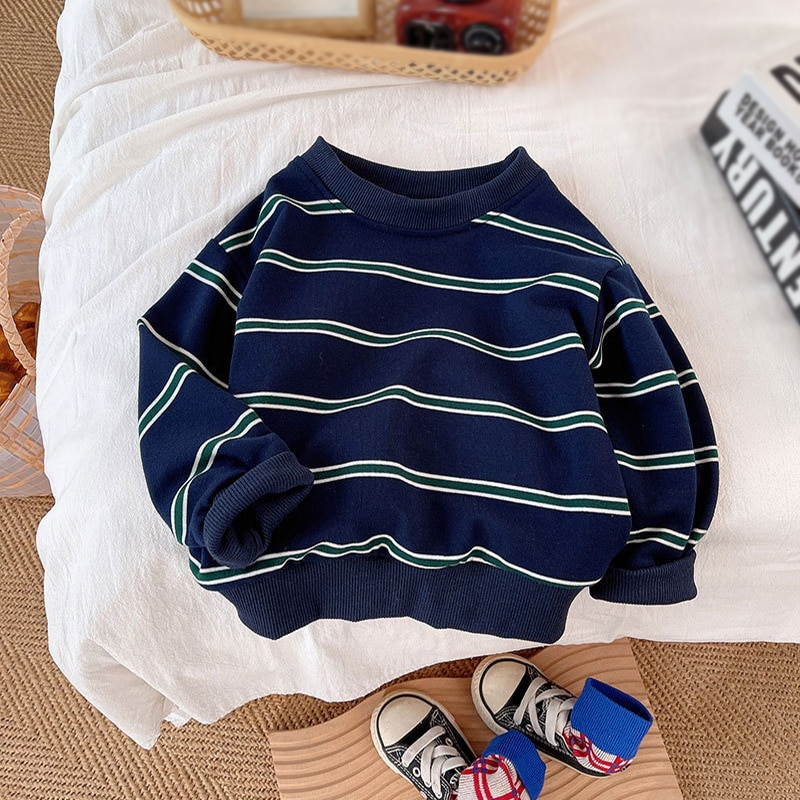 Setelan anak laki laki usia 6 bulan - 5 tahun Lengan panjang MOTIF GARIS NAVY impor