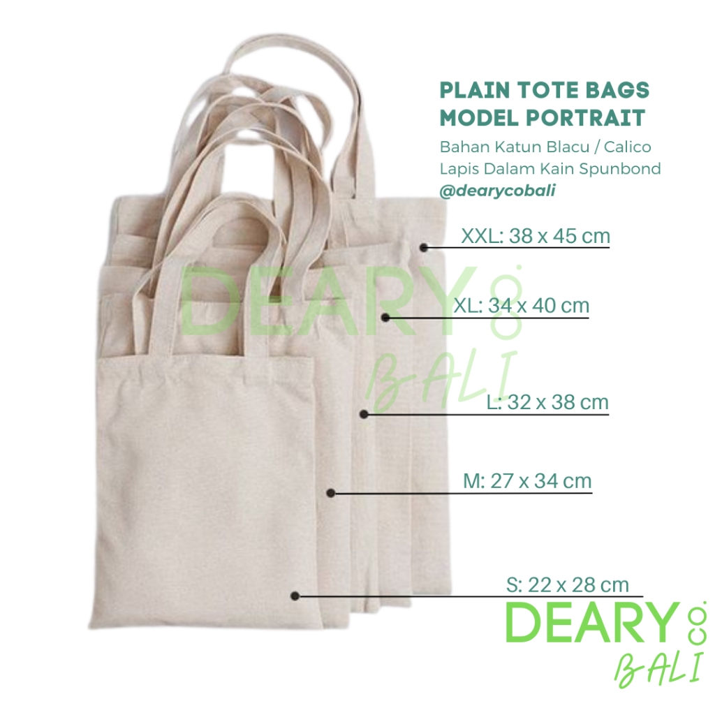 PLAIN TOTE BAG POLOS BAHAN BLACU / COTTON CALICO / LAPIS DALAM SPUNBOND DAN PENUTUP RESLETING / VELCRO