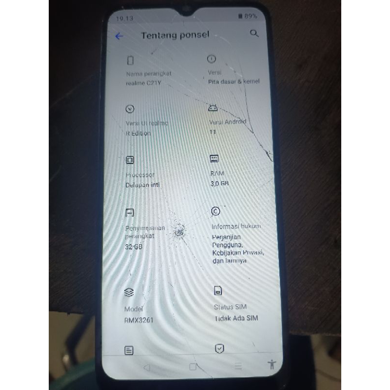 Lcd realme C21Y minus kaca depan pecah