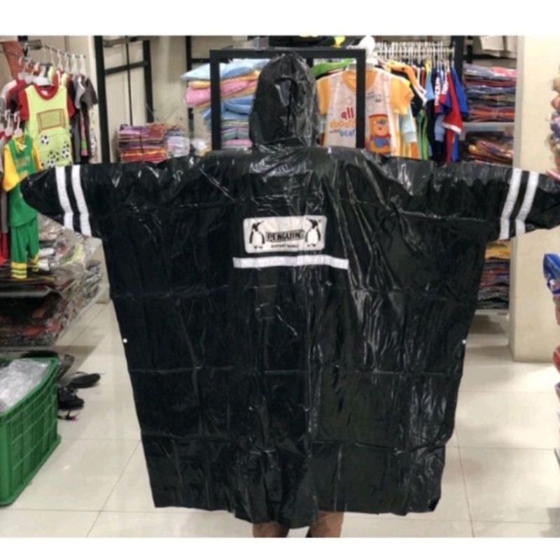 Jas Hujan Penguin Ponco Lengan JUMBO PX Pinguin Black Hitam Tebal PVC