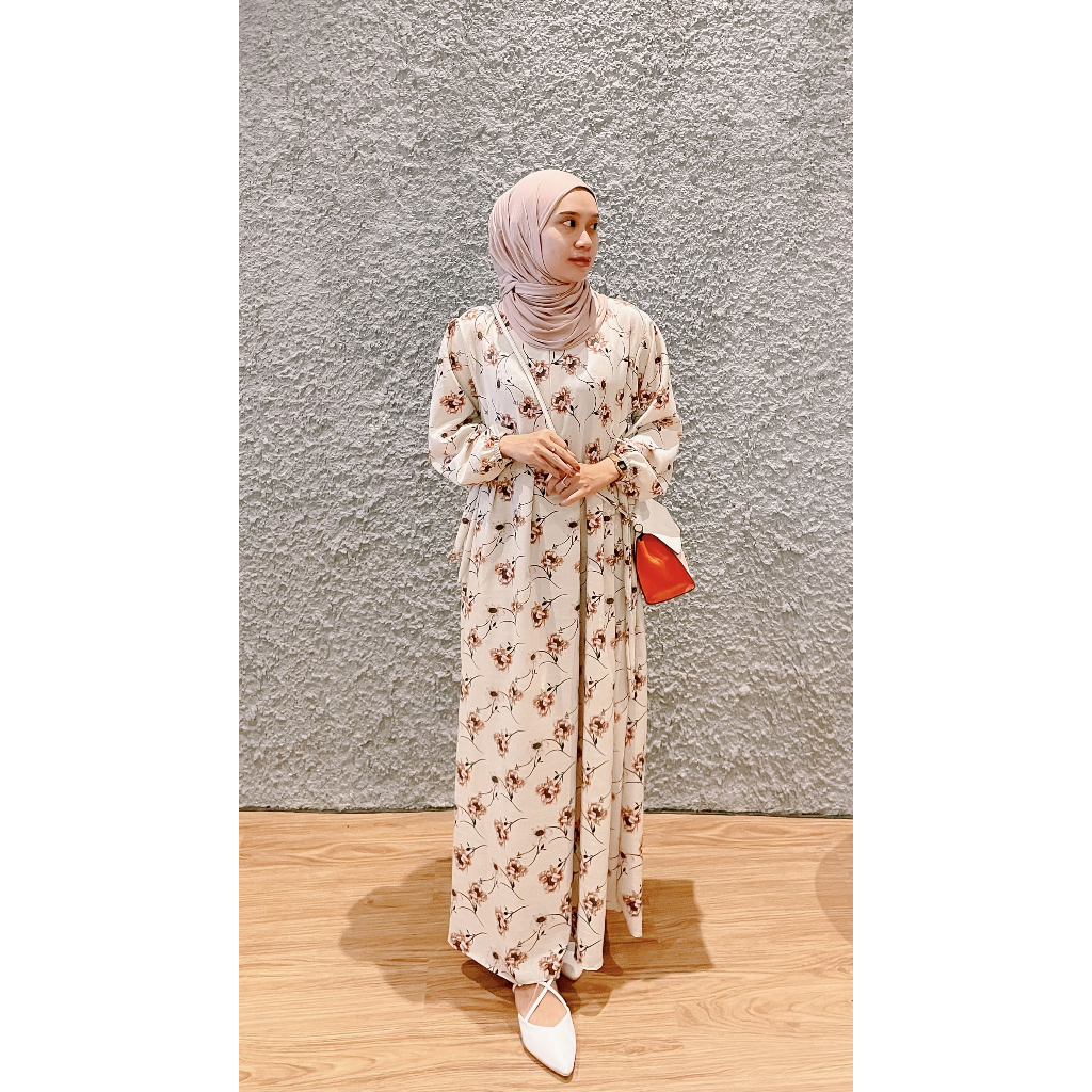 Gamis Lyodra korean Style fashion Crinkle Motife Bunga Muslim Remaja 2023