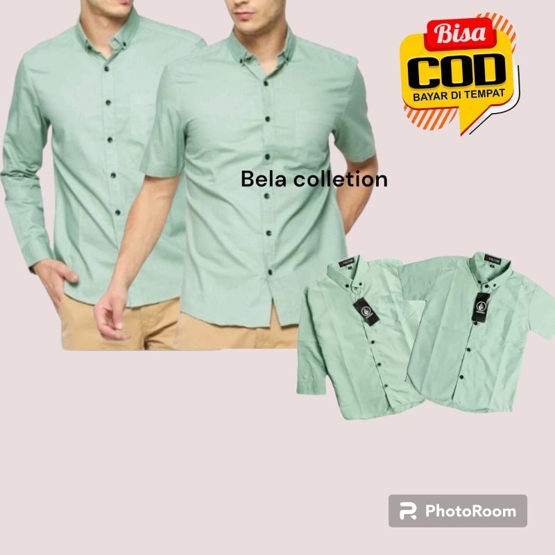 KEMEJA POLOS COUPLE AYAH DAN ANAK WARNA SAGE /SOFTGREEN