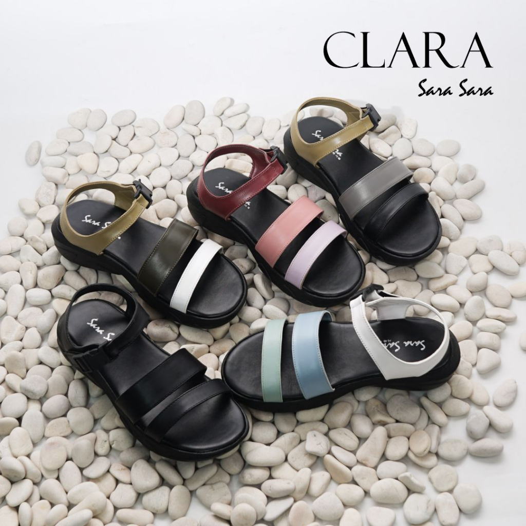 Sara Sara CLARA Sepatu Sandal Wanita Wedges Tali Belakang Kekinian Sendal Tali Cewek Casual Hak Platform Terbaru