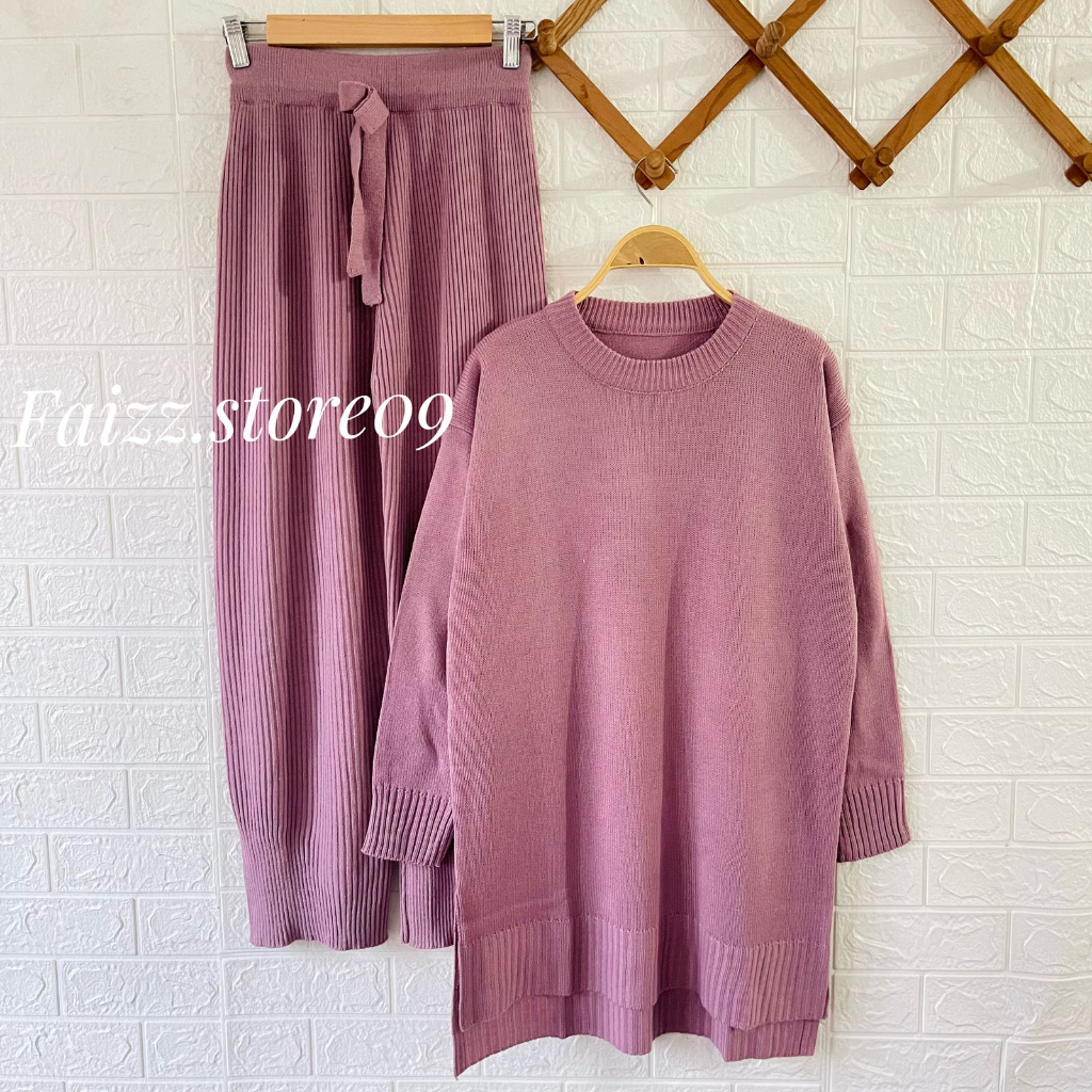 Oneset Atasan Eila Oversize Setelan Celana Kulot Rajut Premium Wanita
