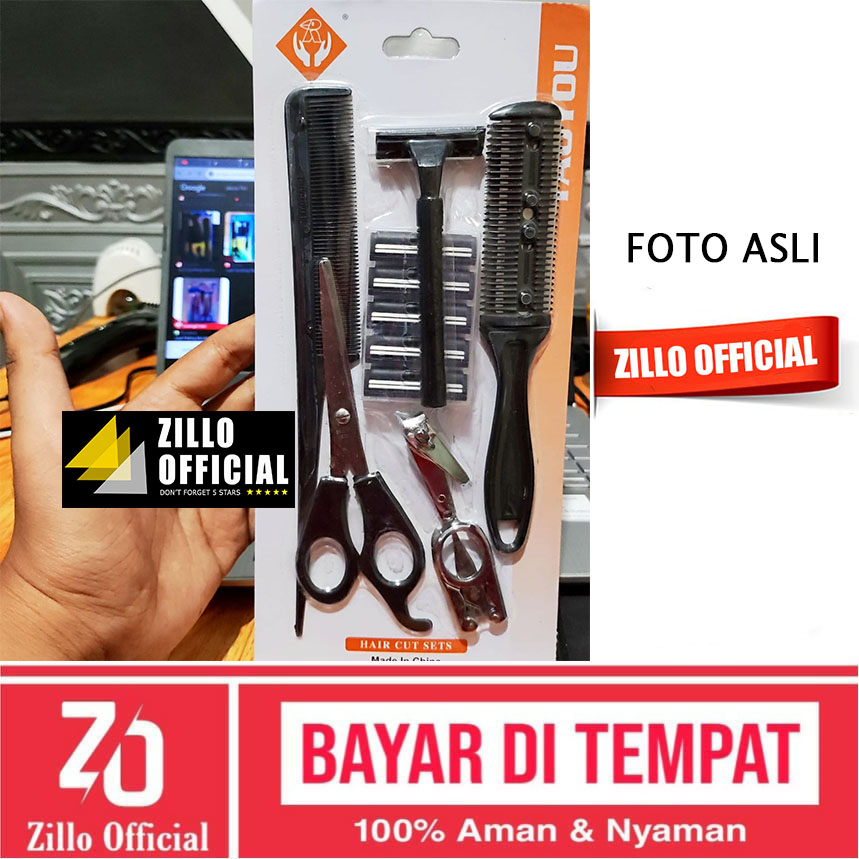 ZILLO Alat Styling Rambut 7in1 Set Alat Cukur Rambut Gunting Sisir Sasak Kerokan Kumis Jenggot Gunting Kuku