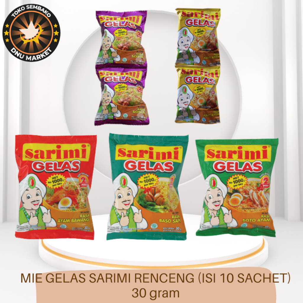 

MIE GELAS | RENCENG (ISI 10 SACHET) | SARIMI MIE INSTANT GELAS SOSIS | SARIMI MIE INSTANT GELAS KARI AYAM | SARIMI MIE INSTANT GELAS BASO SAPI | SARIMI MIE INSTANT GELAS SOTO AYAM | SARIMI MIE INSTANT GELAS AYAM BAWANG | 30 GRAM