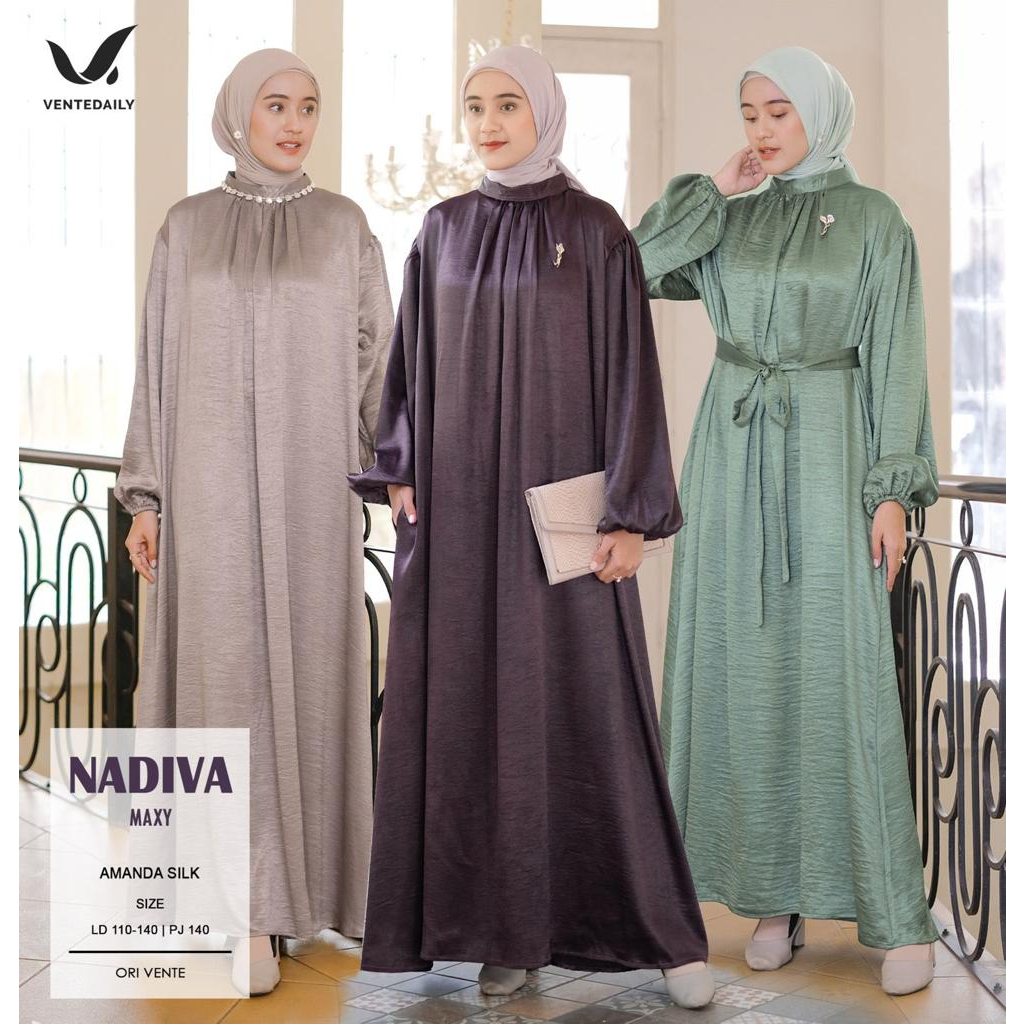 Dress Kondangan Jumbo LD 140 Korean Style Fashion Muslim Kekinian Gamis Polo Vintage / NADIVA