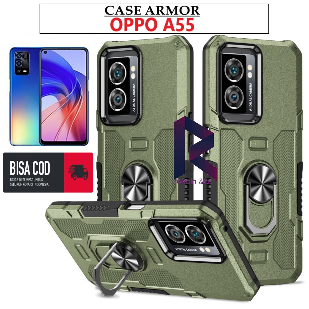 Case Armor OPPO A55 Iring Cincin Magnetic Kesing Hp Protect kamera Premium Hard Case Standing Robot Pelindung Kamera