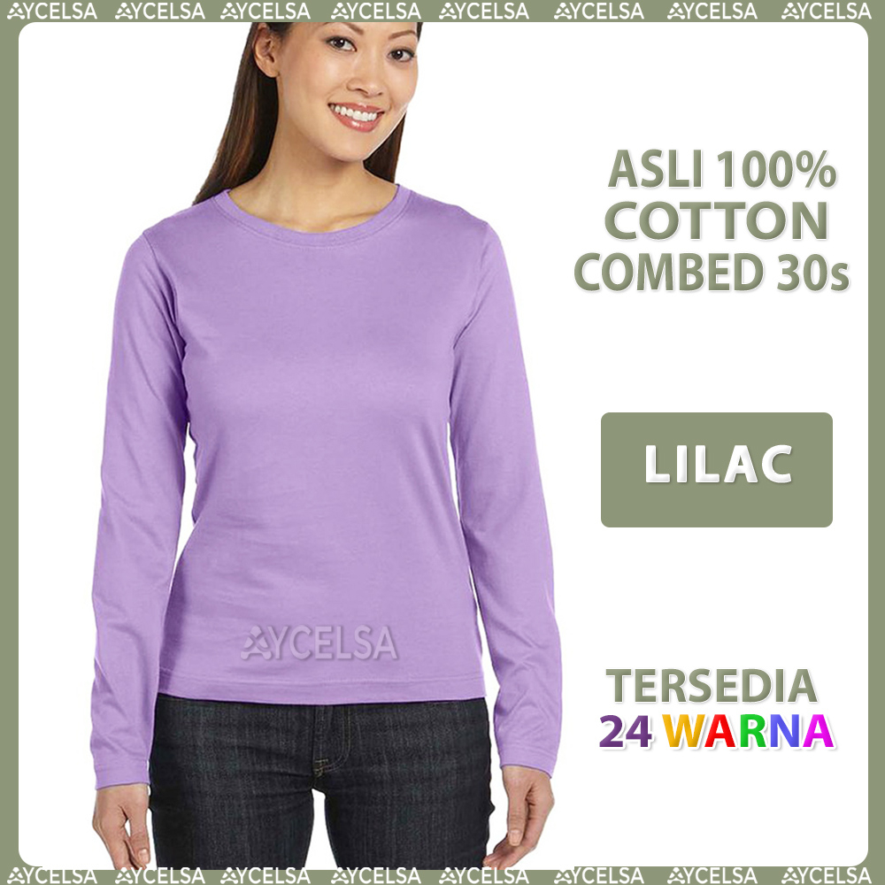 Kaos Polos Wanita Lengan Panjang Lilac / Atasan Wanita Lengan Panjang Ungu Muda