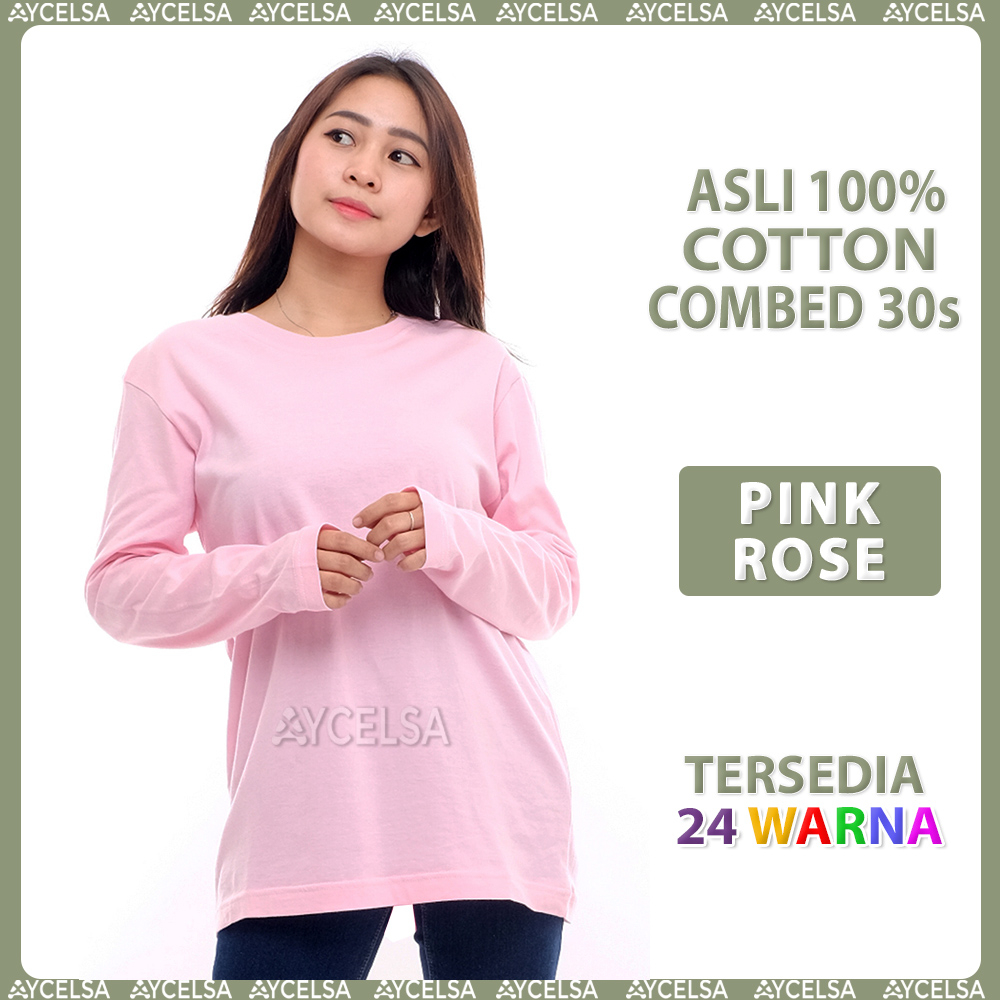 Kaos Polos Wanita Lengan Panjang Pink Rose / Atasan Wanita Lengan Panjang Pink