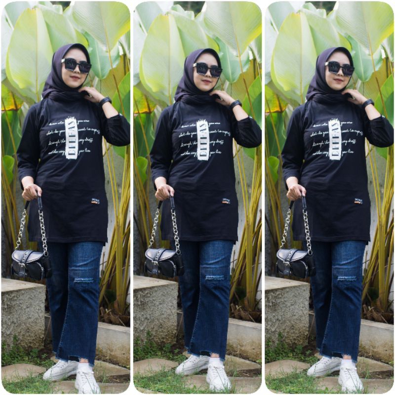 STIK BALIK 04√ KAOS LENGAN 7/8 MODEL PINGUIN DEPAN PENDEK BELAKANG PANJANG BAHAN KOMBET 20S Wanita Kaos Wanita Bigsize Terbaru Kaos Lengan 7/8 stikbalik