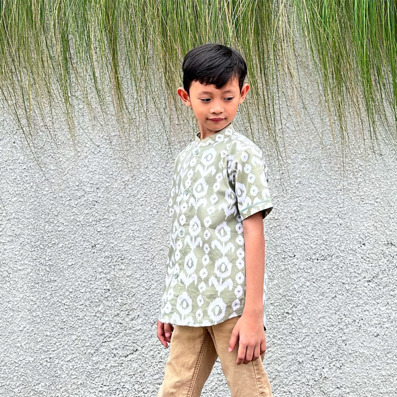 Batik couple ayah anak hijau sage