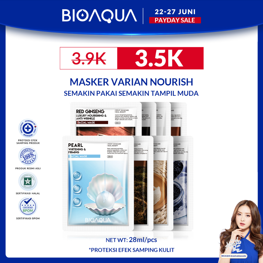 *RM* BIOAQUA Masker Wajah Nourish Sheet Mask Face Mask 28ml Masker Muka Bird's Nest / Caviar Anti-Aging / Red ginseng / Ganoderma / White Tuffle / Black Truffle Mask 28ml