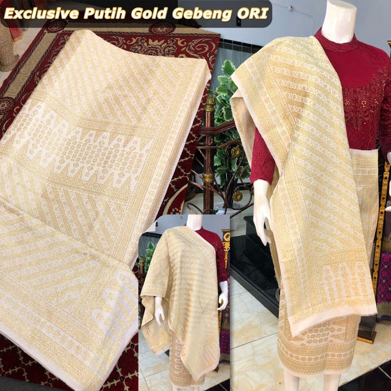 EXCLUSIVE Songket Lepus warna Putih Cream Gold Gebeng ORI/songket tenun asli palembang /ilham songke