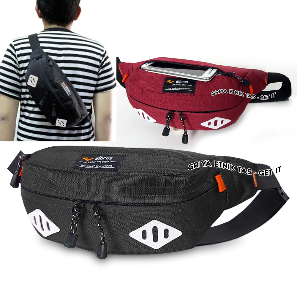 Tas Pinggang Pria Distro ELBRUS Slingbag Cowok Tas Selempang Laki Waistbag Soren Cowo WB Long