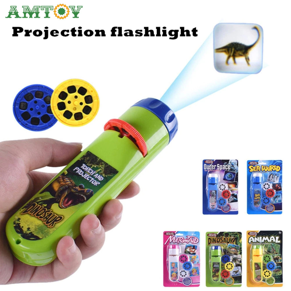 Mainan Senter Anak Projector Flashlight Animal with 3 Film - Yellow