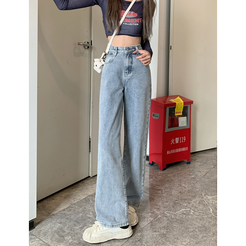 Celana Jeans Denim celana wide-leg Wanita Korean Style  jeans high-waist