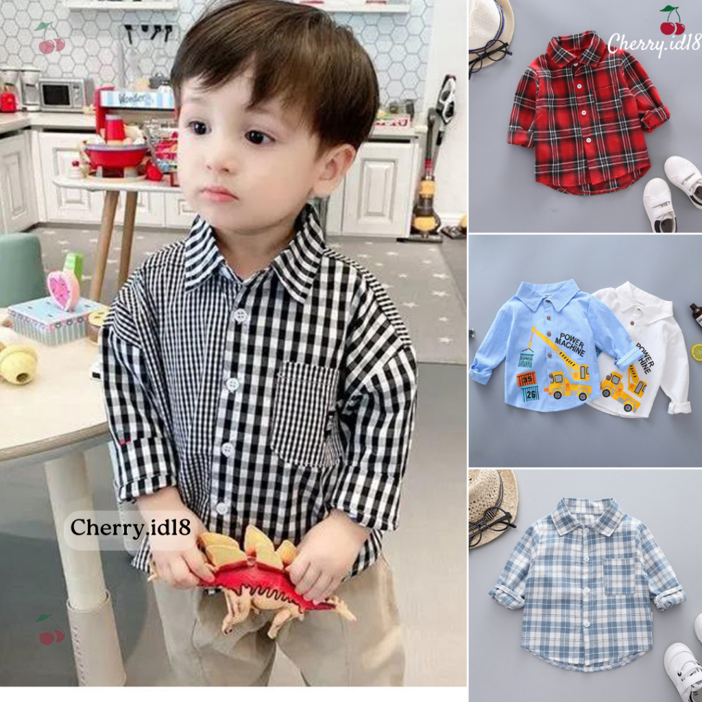 Cherry COD Atasan Kemeja Anak Lengan Panjang Motif Traktor  / Baju Anak Laki Laki / Kemeja Distro Anak AK002