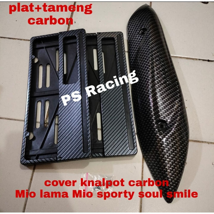 Cover Tutup Knalpot Carbon MIO SPORTY / MIO SOUL / MIO SMILE / Tameng Carbon+Plat Carbon