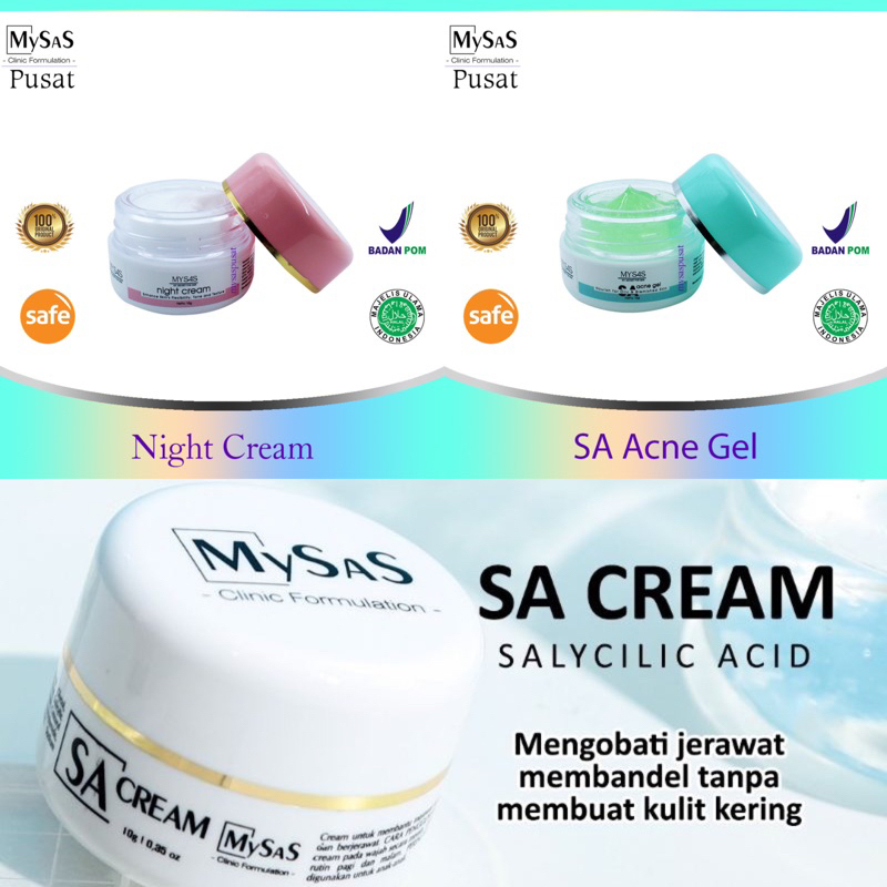 SA CREAM / ACNE GEL DAN NIGHT CREAM MY SAS SKINCARE