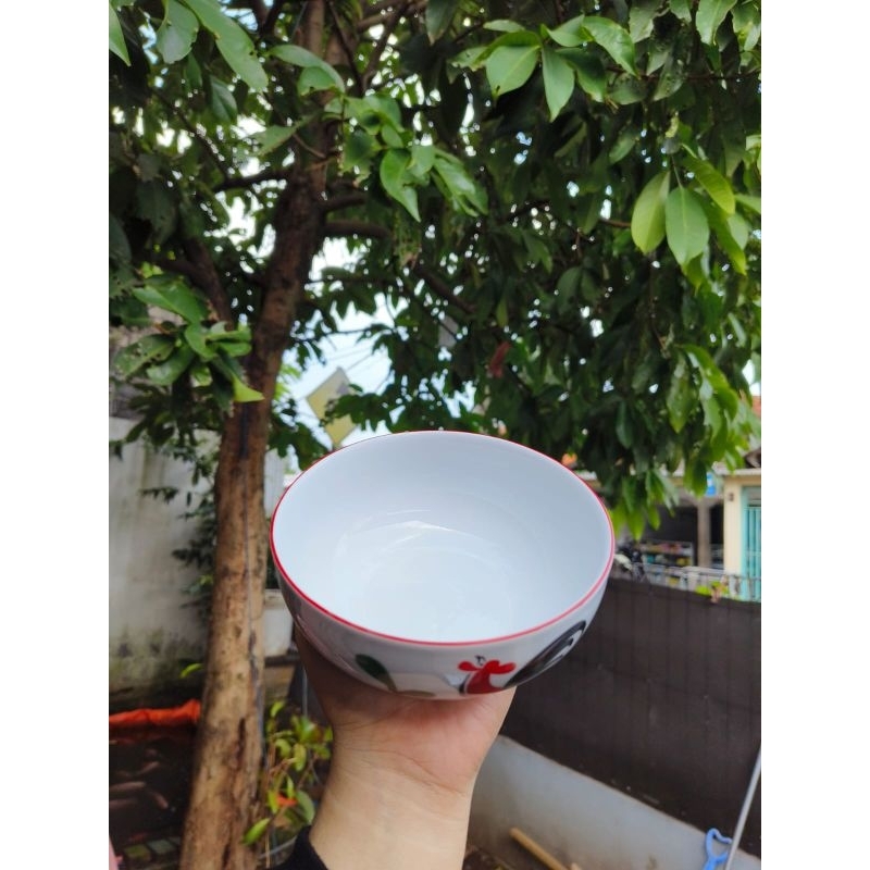 Mangkok Keramik Bulat Motif Ayam Jago 1 Pcs