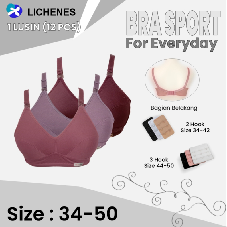 LICHENES - Bra Sport Busa Tipis Tanpa Kawat Size 34-50 BH DEWASA  1 Lusin ( ISI 12 )