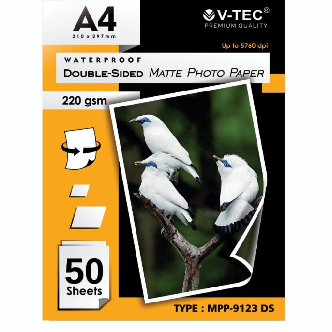 

Kertas Matte Double Sided Photo Paper Vtec A4 220 gsm / Kertas Foto / Kertas Photo V-Tec (1 pack 50 lembar)