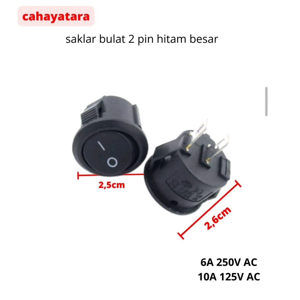 Rocker Switch / Saklar Bulat Hitam 2 pin