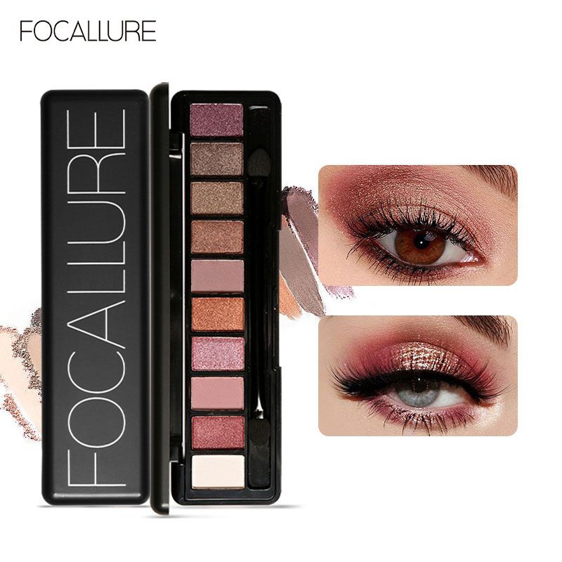 FOCALLURE 10 Warna Eyeshadow Palette Nude Eye Shadow With Brush