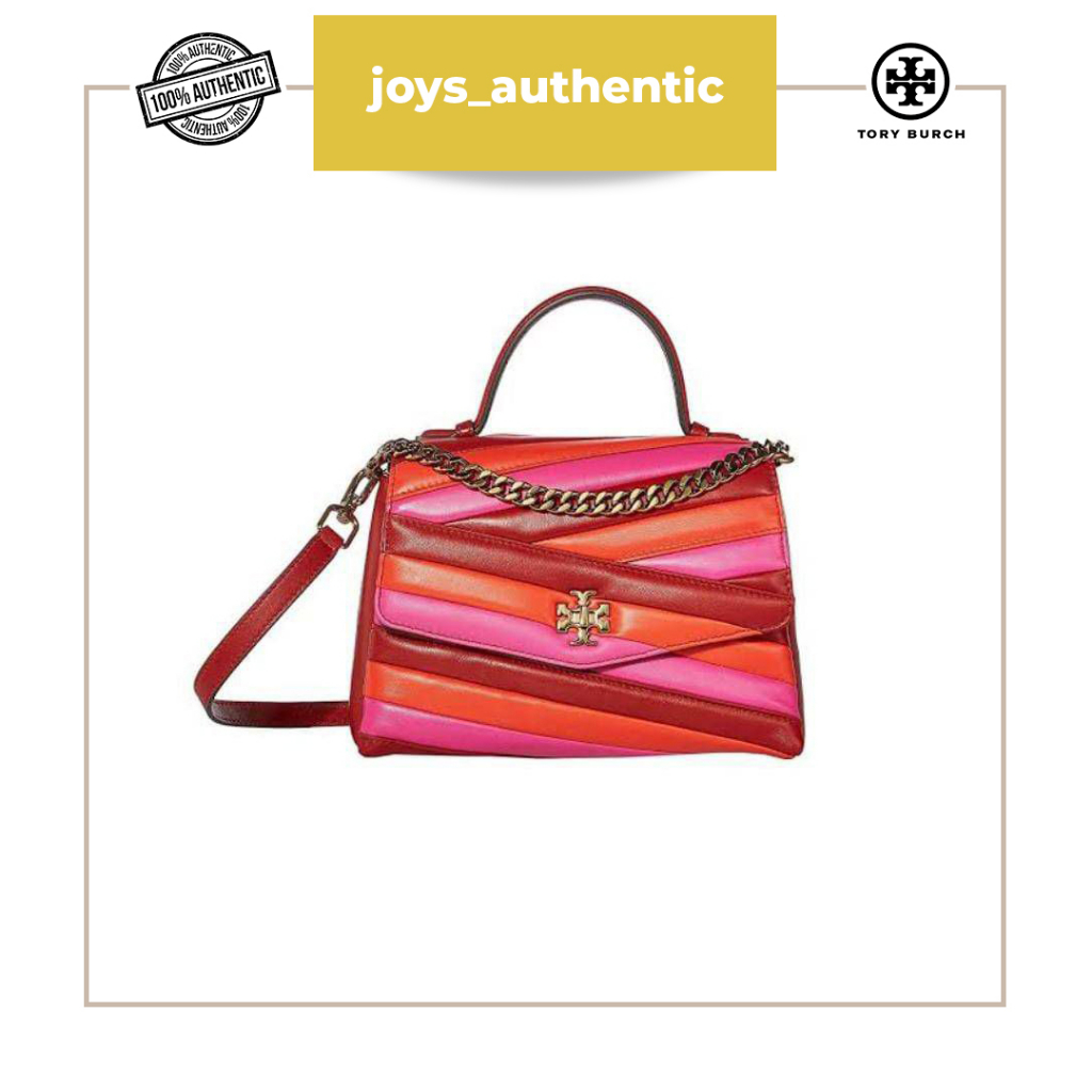 Tas wanita TB Tory burch Kira chevron colorblock top handle satchel red Apple bright samba crazy Pin