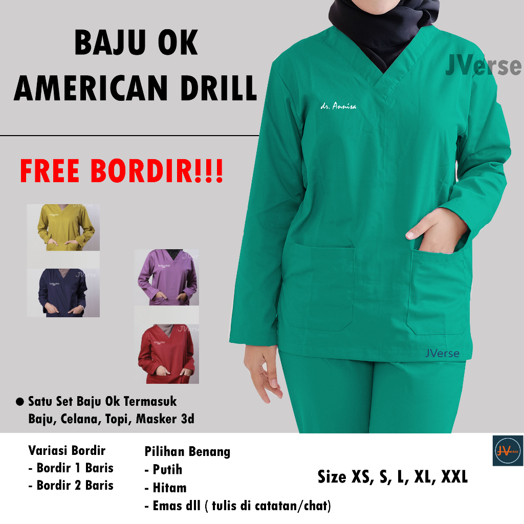 FREE BORDIR!! DOCTOR SCRUB BAJU OK LENGAN PANJANG