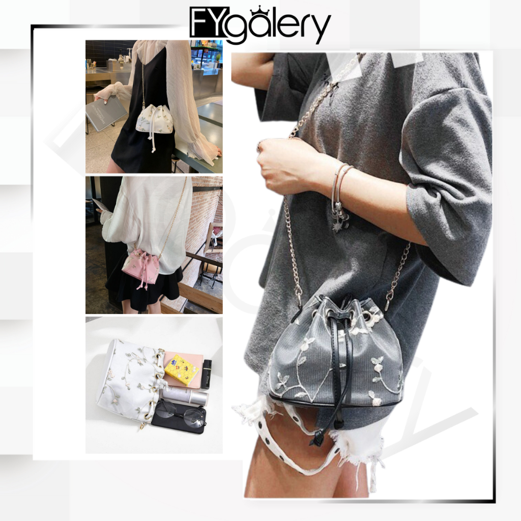 FYGALERY FYG1219 Tas Selempang Motif Bunga Bordir Perempuan Slingbag Fashion Wanita Sling Bag Korea Murah