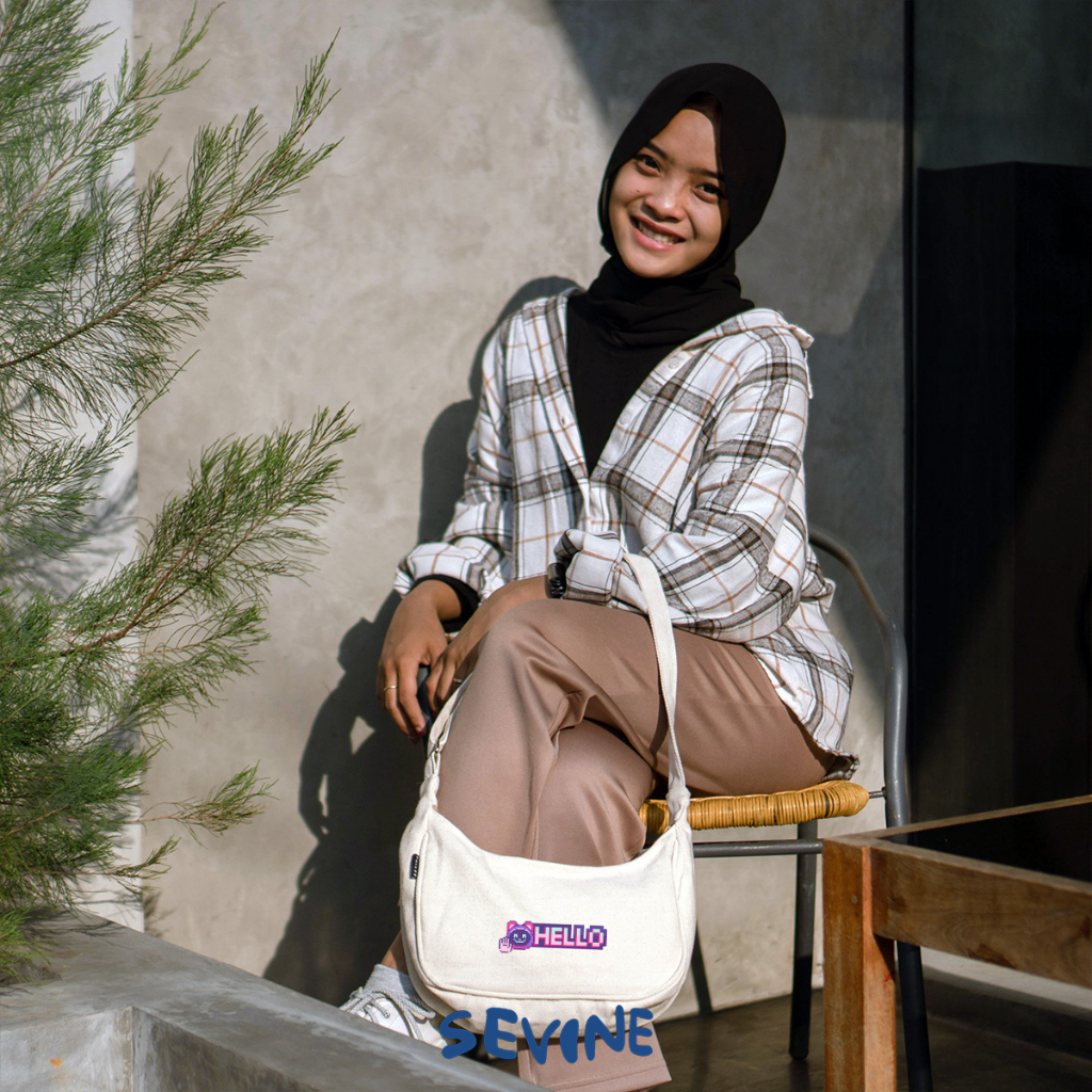 Sevine Luna Sling Bag Tas Selempang Wanita Tas Wanita Kuliah Kanvas Resleting Shoulder Bag Hand Bag - SLE