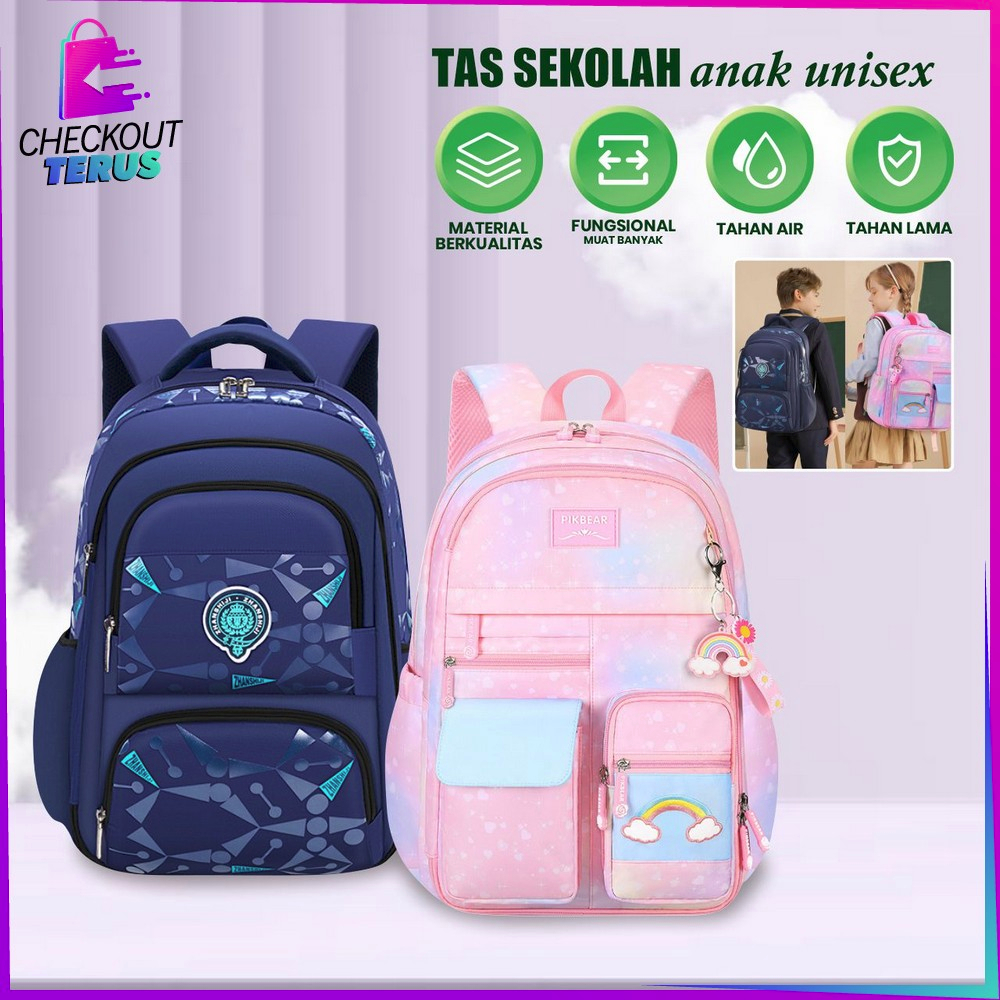 CT T49 Tas Sekolah Anak Perempuan Waterproof TK SD Model Pelangi Kids Bag Backpack Multifungsi Ransel Remaja Anti Air Lucu Aesthetic