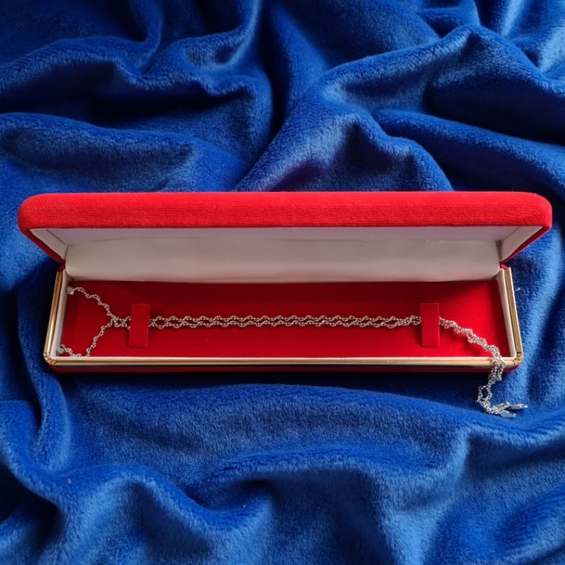 Jewellery Box Kotak Perhiasan Emas Gelang/Kalung Kotak Panjang Beludru Merah