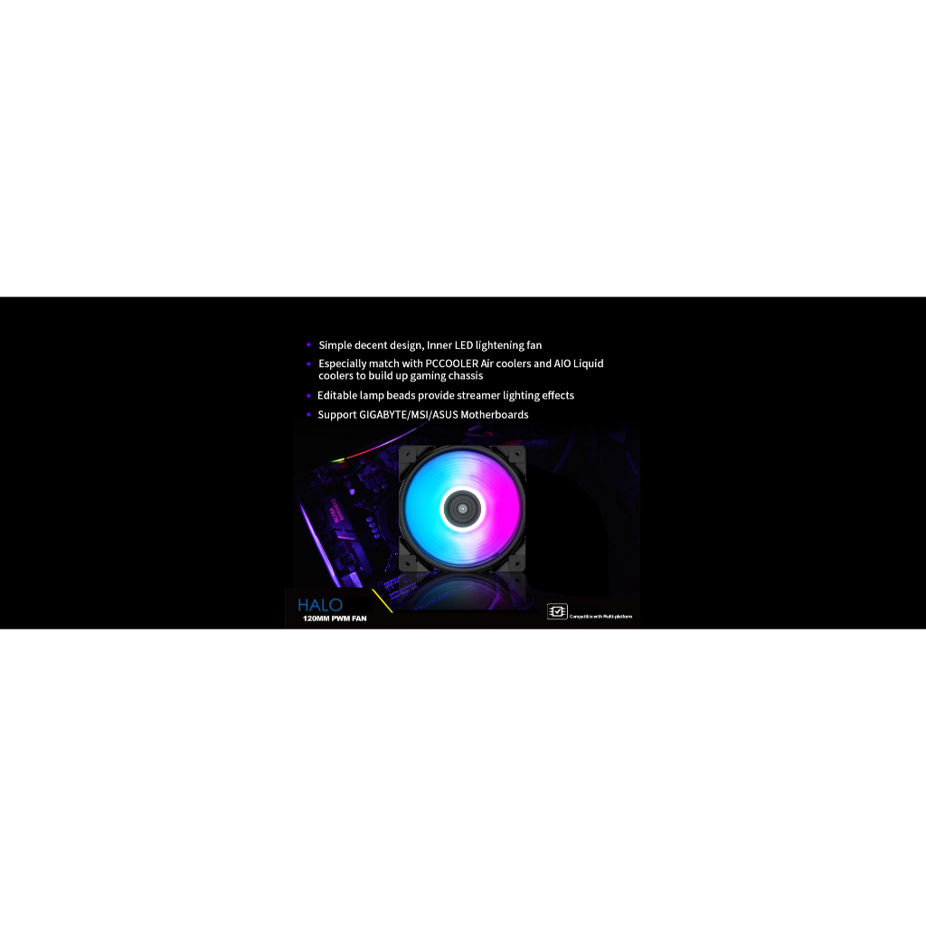 PcCooler HALO RGB 3 in 1 Fan Casing 12CM PC Cooler with Controller