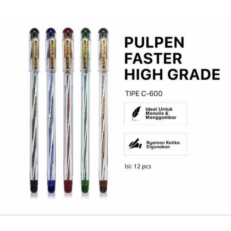 

( 12 buah ) Pulpen Pen Pena Ball Pen Ballpoint Bolpen Faster C600 Extra Fine Point 0.7 mm CV4