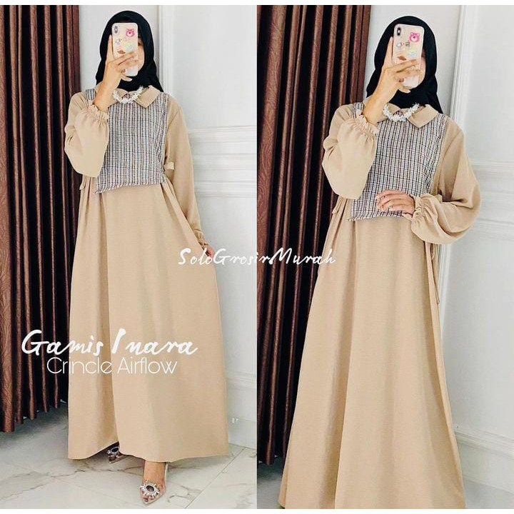 Gamis Inara Crincle AIrflow/Rompi Kotak Kekinian LD 105