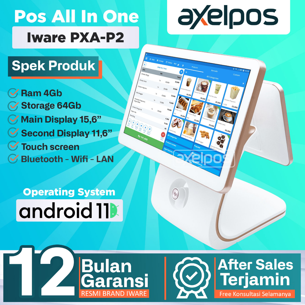 Pos All In One Mesin Kasir Android 11 IWARE PXA-P2 4/64GB Dual Monitor