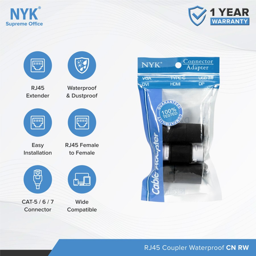 NYK BAREL RJ45 WATERPROOF OUTDOOR  RJ45 BARREL COUPLER