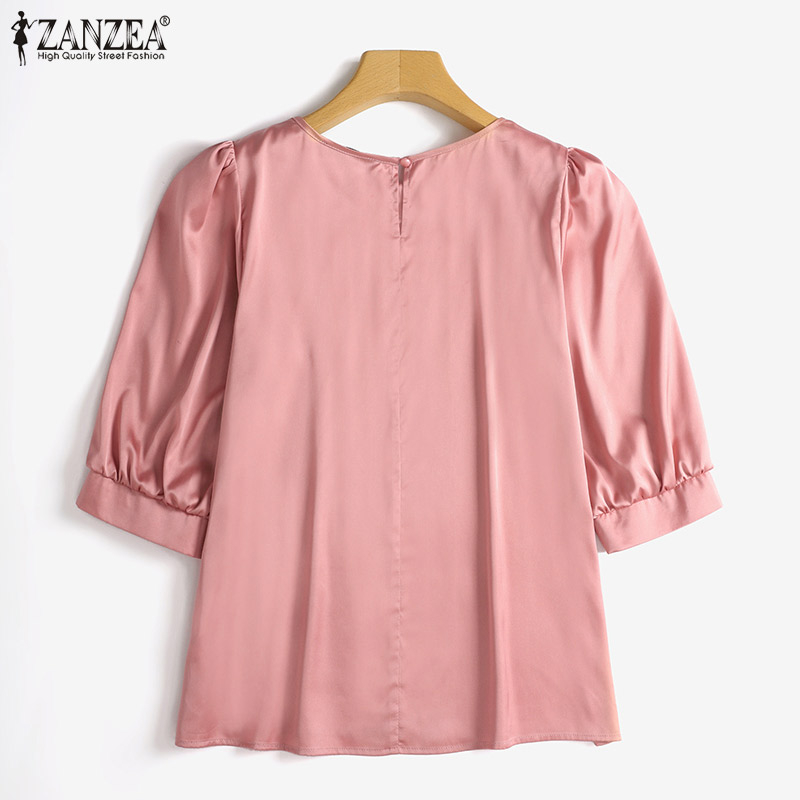 ZANZEA Women  Korean Elegant Casual Satin 3/4 Sleeve Square Neck Blouse