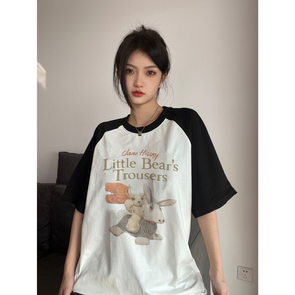 EUNII T-shirt Lengan Pendek Cute Rabbit Korean Style/Kaos Atasan Wanita/Baju Kaus Oversize Wanita/Kaos Wanita